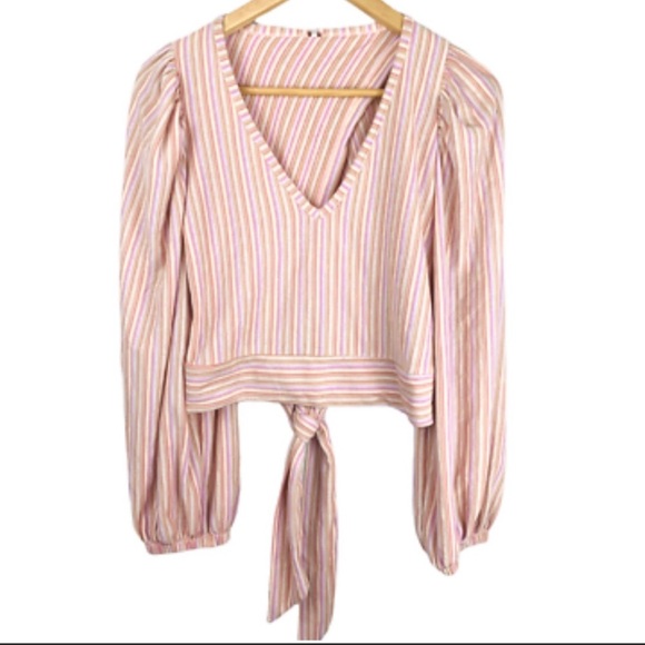 Free People Orchid Rain Autumn Nights Back Wrap Striped Top Blouse | Size Medium - Picture 4 of 5